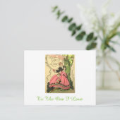 美しいヴィンテージのアールデコのバレンタインのカップル シーズンポストカード (スタンド正面)