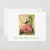 美しいヴィンテージのアールデコのバレンタインのカップル シーズンポストカード (正面/裏面)