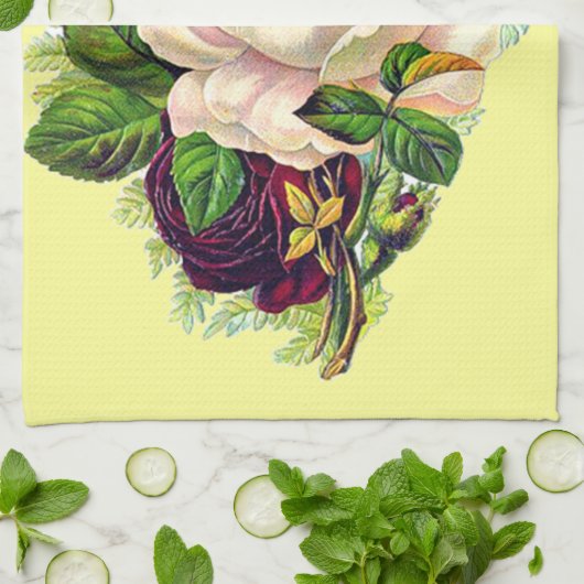 美しいヴィンテージのガーリーな花の芸術 キッチンタオル (折り畳み)