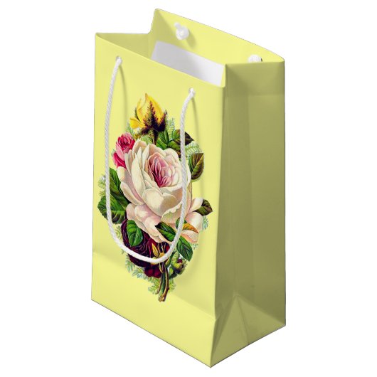 美しいヴィンテージのガーリーな花の芸術 スモールペーパーバッグ (正面アングル)