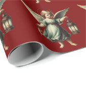美しいヴィンテージのクリスマスエンジェルとランタン ラッピングペーパー (ロールコーナー)