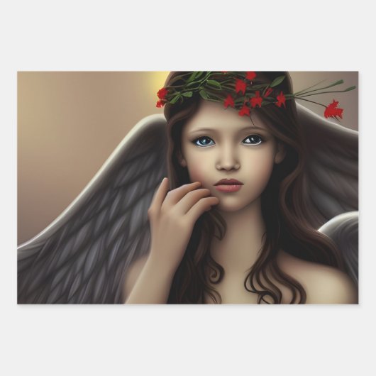 美しいヴィンテージのクリスマスエンジェルズデコページ ラッピングペーパーシート (正面3)