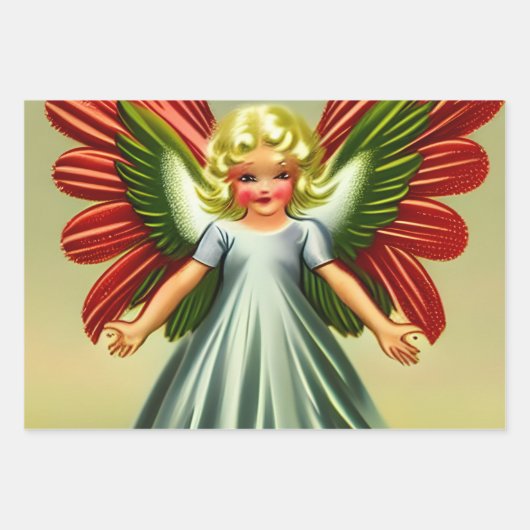 美しいヴィンテージのクリスマスエンジェルズデコページ ラッピングペーパーシート (正面2)