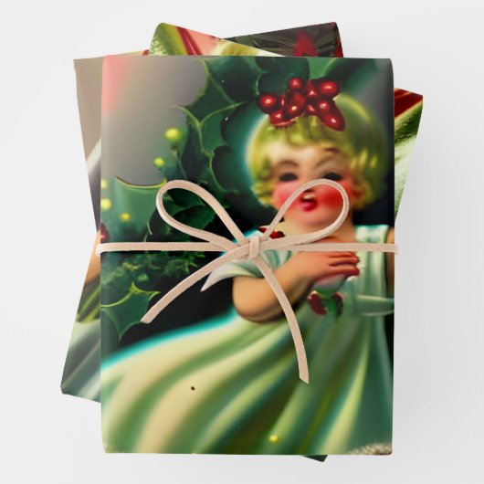 美しいヴィンテージのクリスマスエンジェルズデコページ ラッピングペーパーシート (インサイチュ)