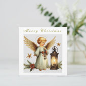 美しいヴィンテージのクリスマスエンジェル シーズンカード (スタンド正面)