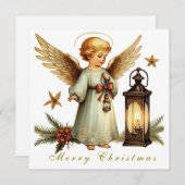 美しいヴィンテージのクリスマスエンジェル フラットカード (正面/裏面)