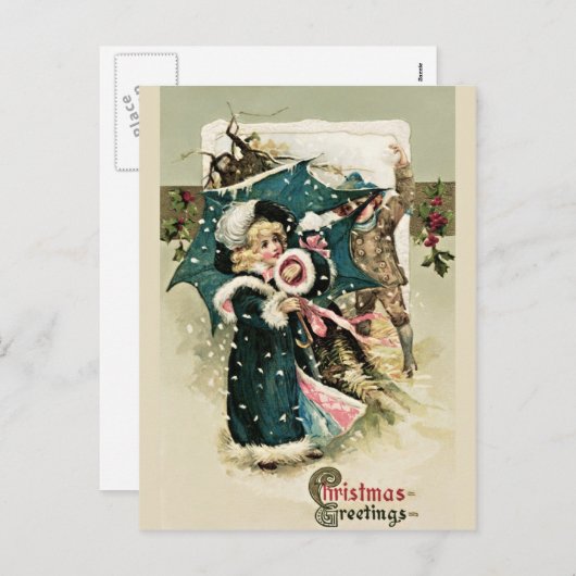 美しいヴィンテージのクリスマスカード シーズンポストカード (正面/裏面)