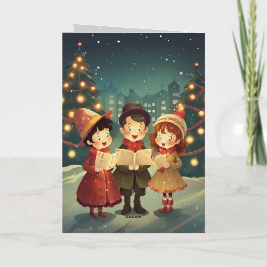 美しいヴィンテージのクリスマスキャロラーズ冬の夜 シーズンカード (裏面)