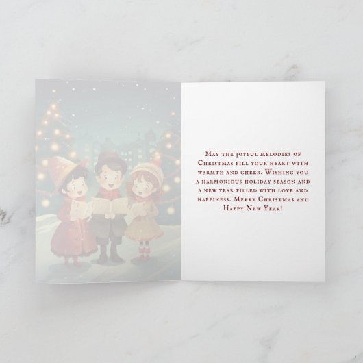 美しいヴィンテージのクリスマスキャロラーズ冬の夜 シーズンカード (内部)
