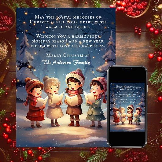 美しいヴィンテージのクリスマスキャロラーズ冬の夜 シーズンカード