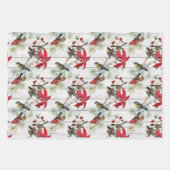 美しいヴィンテージのクリスマスバードパターン ラッピングペーパーシート (正面3)