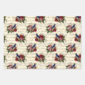 美しいヴィンテージのクリスマスバードパターン ラッピングペーパーシート (正面2)