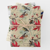 美しいヴィンテージのクリスマスバードパターン ラッピングペーパーシート (インサイチュ)