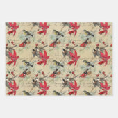 美しいヴィンテージのクリスマスバードパターン ラッピングペーパーシート (正面)