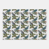 美しいヴィンテージのクリスマスバードパターン ラッピングペーパーシート (正面3)