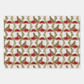 美しいヴィンテージのクリスマスバードパターン ラッピングペーパーシート (正面2)