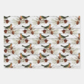 美しいヴィンテージのクリスマスバードパターン ラッピングペーパーシート (正面)