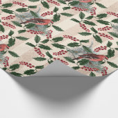 美しいヴィンテージのクリスマスバードパターン ラッピングペーパー (角)