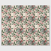 美しいヴィンテージのクリスマスバードパターン ラッピングペーパー (フラット)