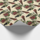 美しいヴィンテージのクリスマスバードパターン ラッピングペーパー (角)