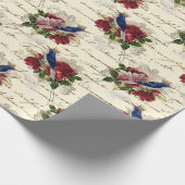 美しいヴィンテージのクリスマスバードパターン ラッピングペーパー (角)