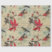 美しいヴィンテージのクリスマスバードパターン ラッピングペーパー (フラット)