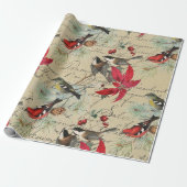美しいヴィンテージのクリスマスバードパターン ラッピングペーパー (アンロールド)