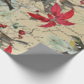 美しいヴィンテージのクリスマスバードパターン ラッピングペーパー (角)