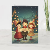 美しいヴィンテージのクリスマス・キャロラー冬の夜 シーズンカード (裏面)