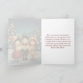 美しいヴィンテージのクリスマス・キャロラー冬の夜 シーズンカード (内部)