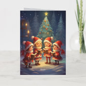 美しいヴィンテージのクリスマス・キャロラー冬の夜 シーズンカード (裏面)