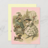 美しいヴィンテージのスタイルの女の子及び人形の招待状 招待状 (正面/裏面)