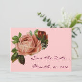 美しいヴィンテージのバラの招待状 セーブザデート (スタンド正面)