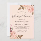 美しいヴィンテージのバラ色の花の彩るリハーサルディナー 招待状 (正面)