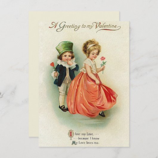 美しいヴィンテージのバレンタインのカップルの男の子の女の子 ノートカード (正面/裏面)