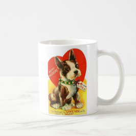 美しいヴィンテージのバレンタインのボストンテリアの子犬 コーヒーマグカップ