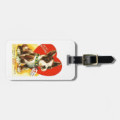 美しいヴィンテージのバレンタインのボストンテリアの子犬 ラゲッジタグ (正面横)