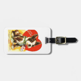 美しいヴィンテージのバレンタインのボストンテリアの子犬 ラゲッジタグ