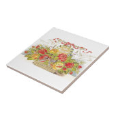 美しいヴィンテージのバレンタインの鳩及びバラのバスケット タイル (側面)