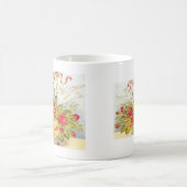 美しいヴィンテージのバレンタインの鳩及びバラのバスケット マグカップ (中央)