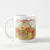 美しいヴィンテージのバレンタインの鳩及びバラのバスケット マグカップ (左)