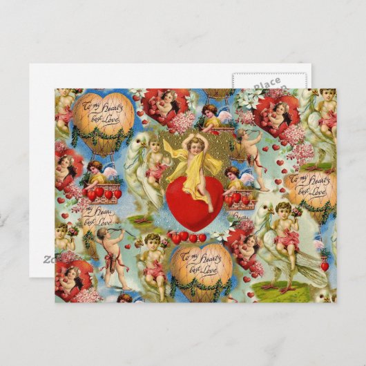 美しいヴィンテージのバレンタイン愛天使のコラージュ シーズンポストカード (正面/裏面)