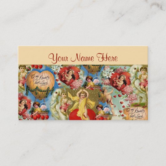 美しいヴィンテージのバレンタイン愛天使のコラージュ 名刺 (正面)