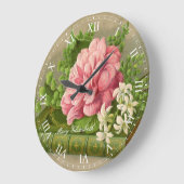 美しいヴィンテージのピンクのバラのプリントのローマ数字 ラージ壁時計 (傾斜)