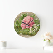 美しいヴィンテージのピンクのバラのプリントのローマ数字 ラージ壁時計 (ホーム)