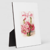 美しいヴィンテージのピンクの花が緑のかごに入る フォトプラーク (側面)