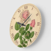 美しいヴィンテージのピンクの雑種の茶バラのローマ数字 ラージ壁時計 (傾斜)