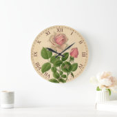 美しいヴィンテージのピンクの雑種の茶バラのローマ数字 ラージ壁時計 (ホーム)