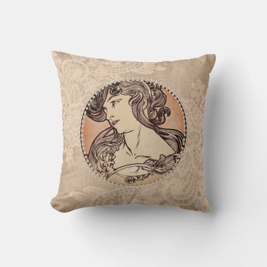 美しいヴィンテージのフェイク真珠とレース女 クッション (正面)