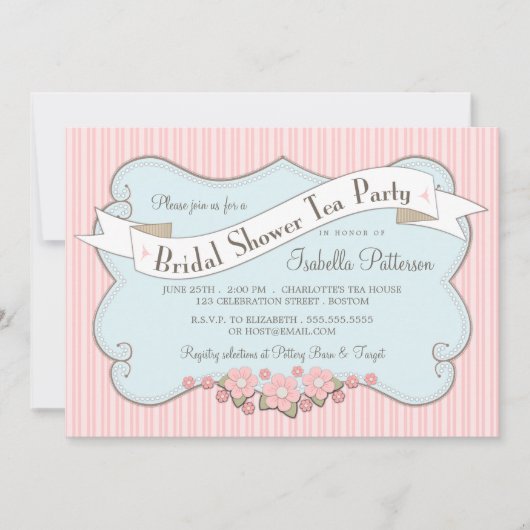 美しいヴィンテージのブライダルシャワーの茶パーティの招待状 招待状 (正面)